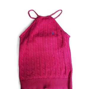 Ralph Lauren Pink Sleeveless Cable Knit Halter Top Womens Size Medium